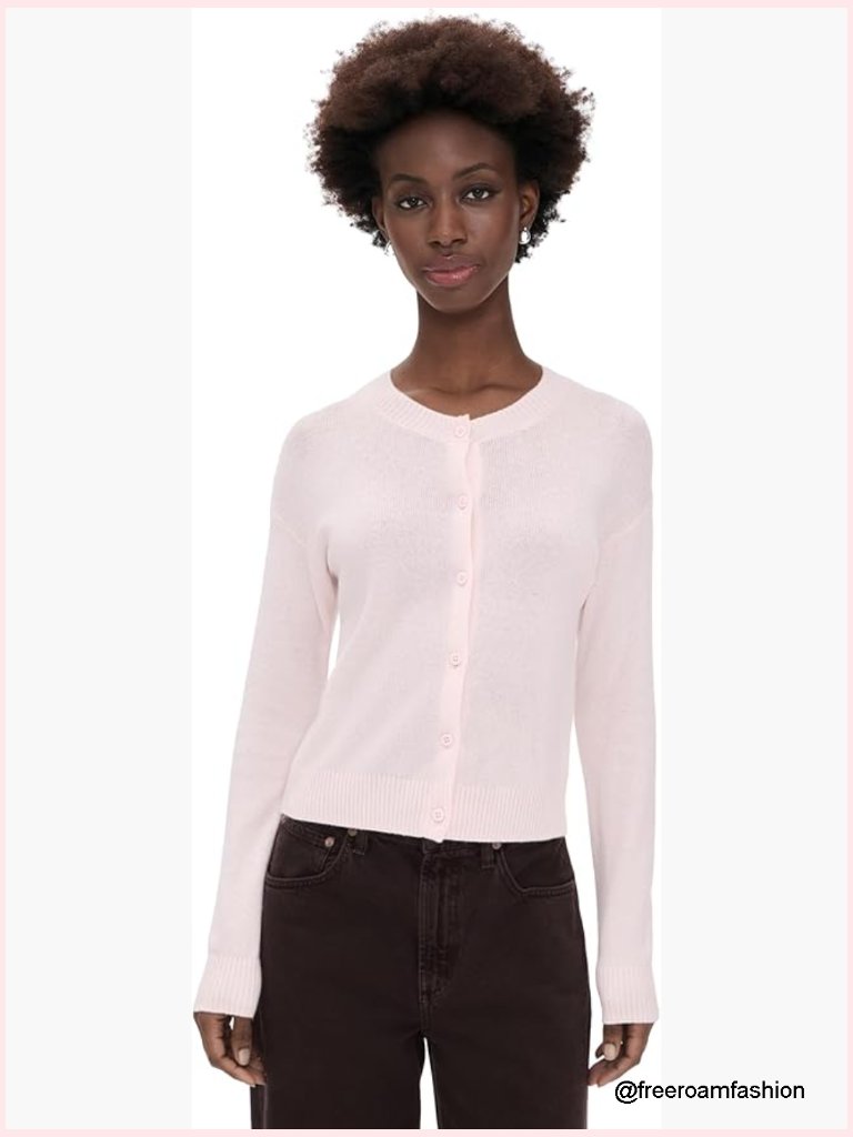 Lightweight Cardigan Sweater With Ribbed Trim - Crew Neck Long Sleeve Button